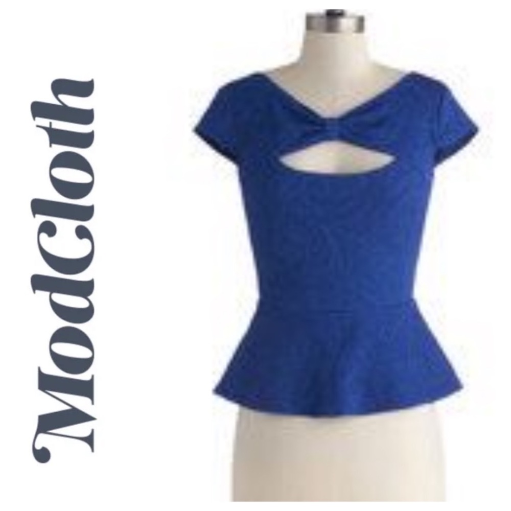 Royal blue bow blouse with peplum, size S